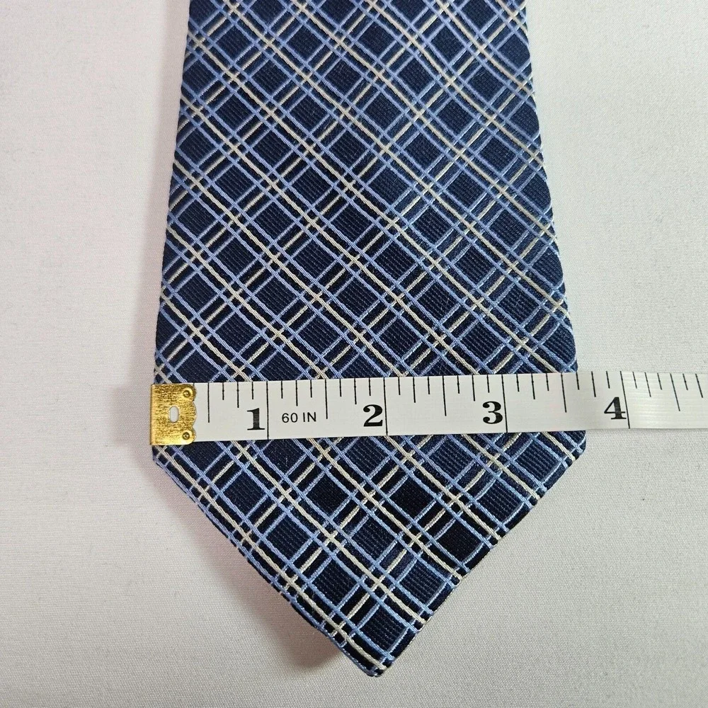 Perry Ellis Portfolio 100% Silk Hand Made Tie‎ Geometric Blue 3.75